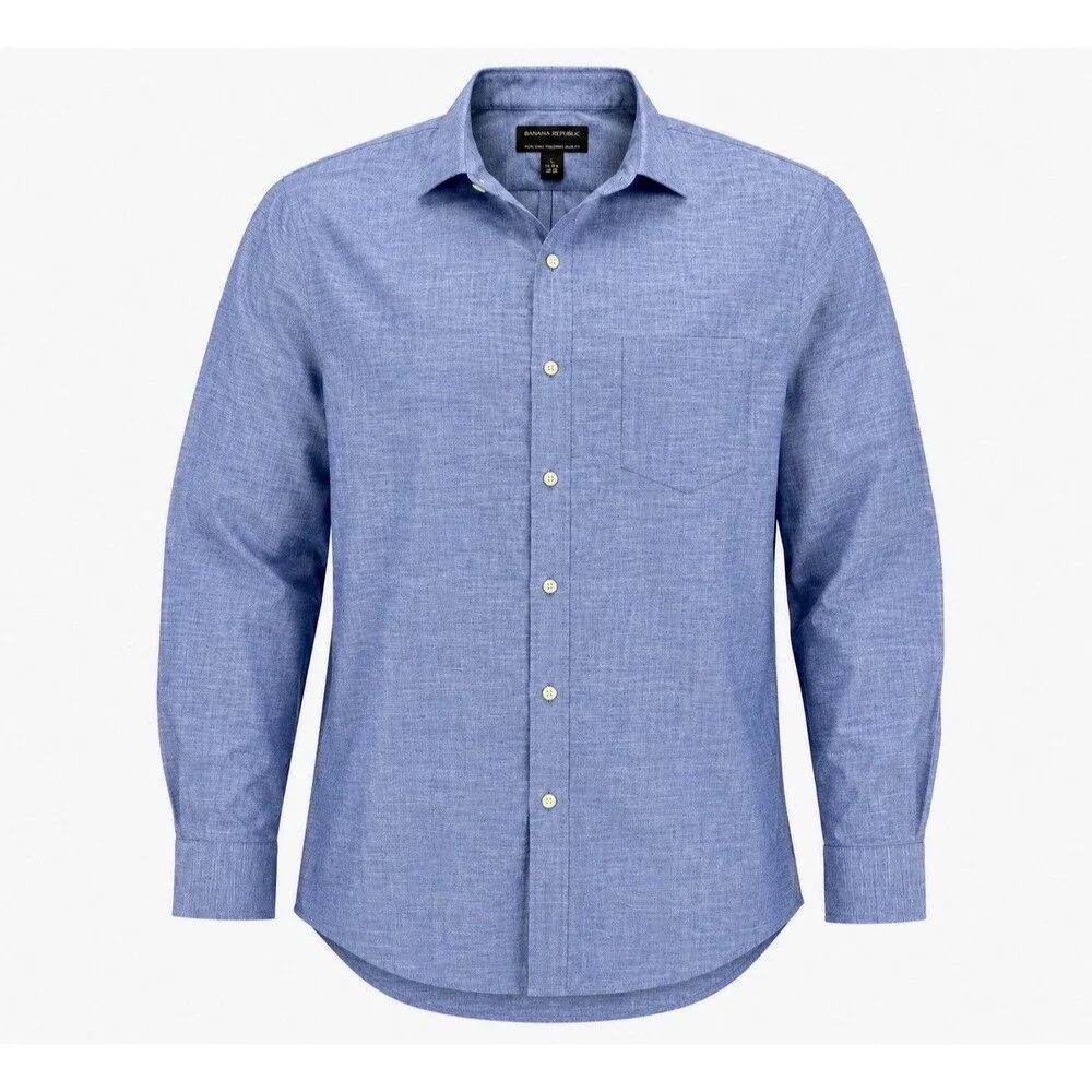 Banana Republic Non Iron Tailored Slim Fit Dress Shirt Blue L 16-16.5 34/35